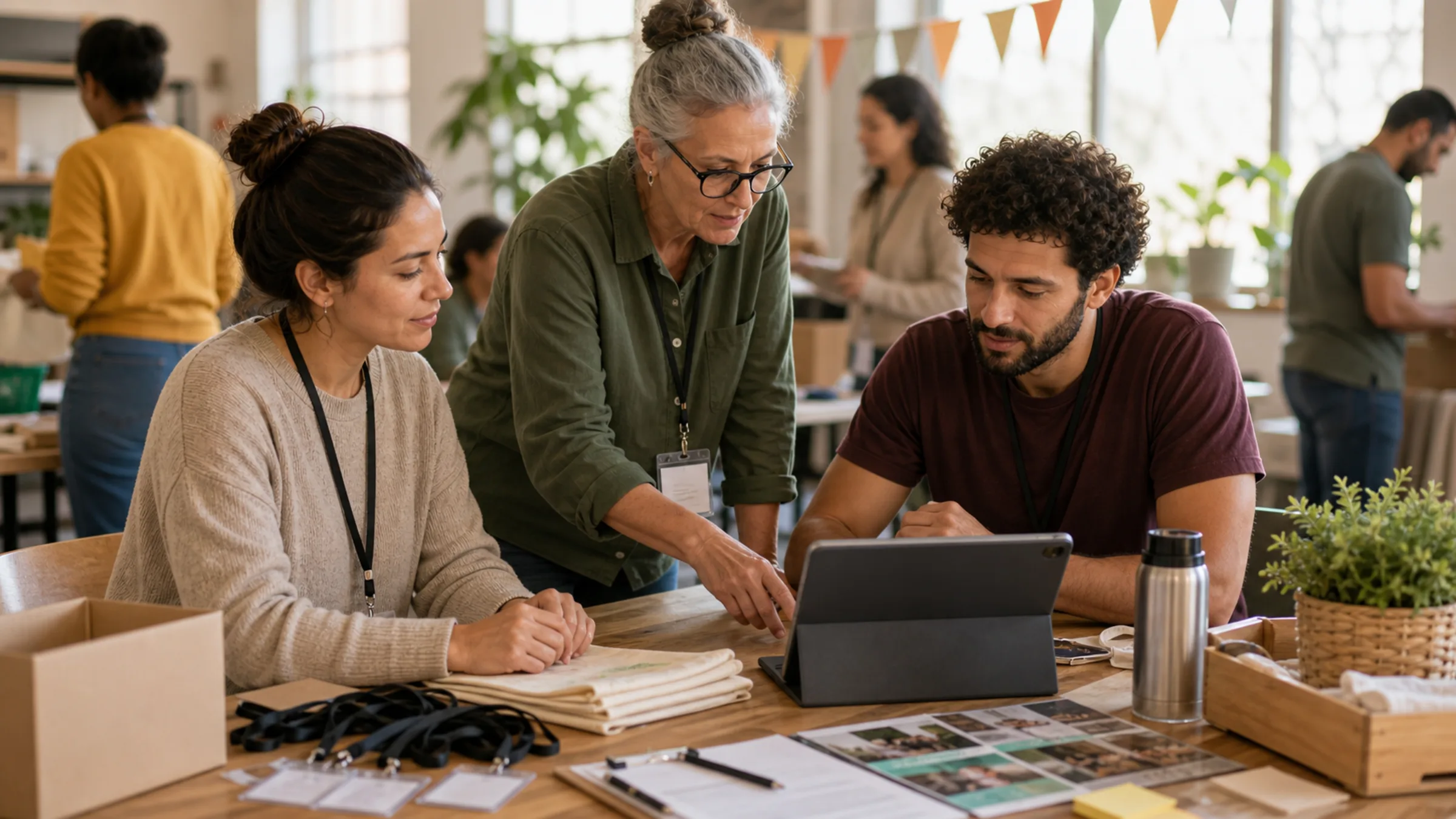 Nonprofit team collaborating around a digital campaign workflow