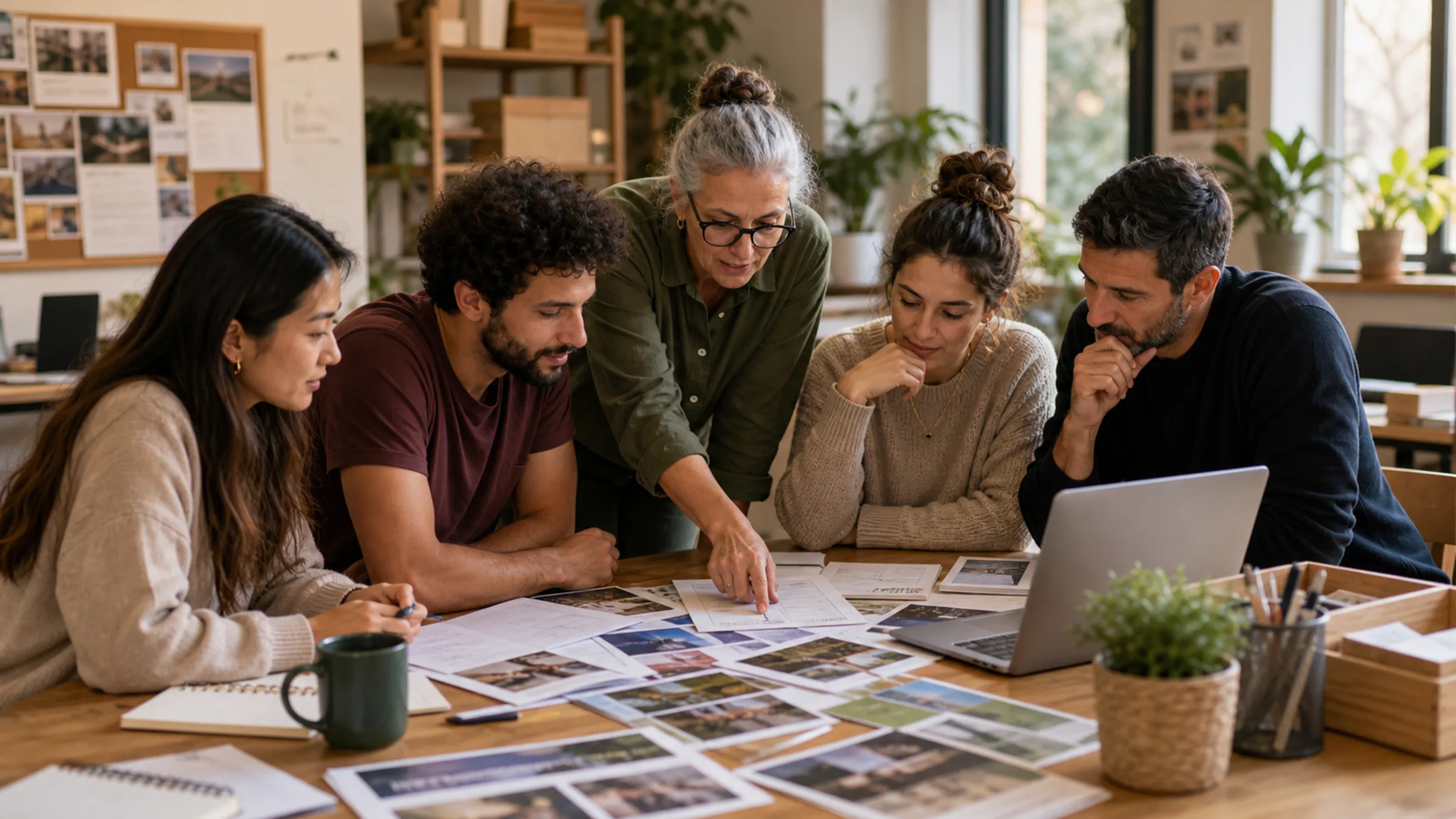 Equipo revisando opciones de plataforma de donación en computadoras portátiles durante la planificación de la campaña