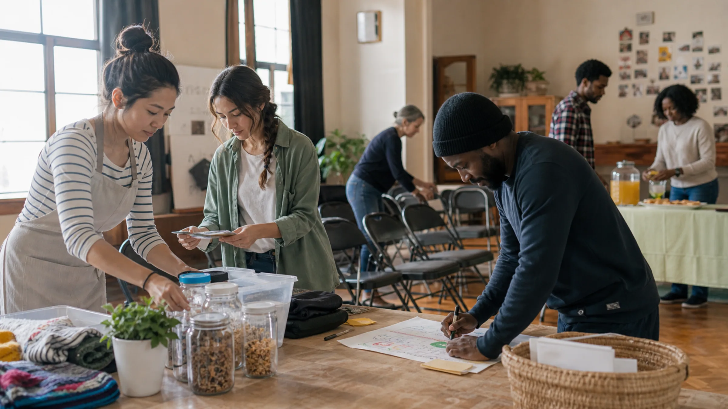 Kleines gemeinnütziges Team plant eine Spendenaktion in einem kollaborativen Arbeitsbereich